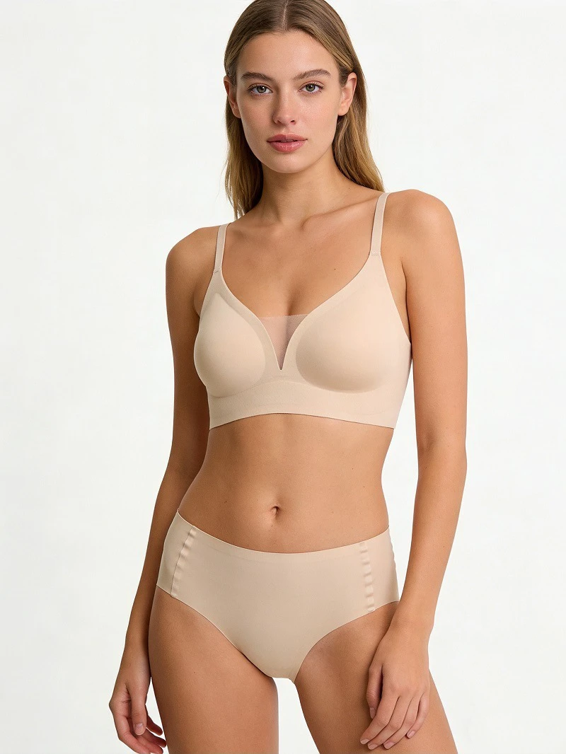 Factory Lightweight Soft SexyMesh V-neck Bonded Jelly Bra And Panty Bra Big Size Comfort Support Push-up Women Seamless Bra Sets