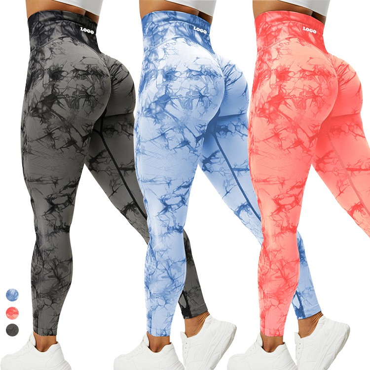 Women's High Waisted Tie Dye Scrunch Butt Booty Leggings Tummy Control 7/8 Length Athletic Running Sports Workout Yoga Pants