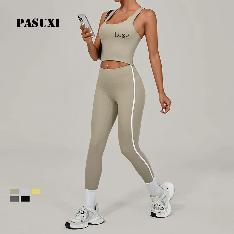PASUXI High Elastic Naked Feeling High Waist Yoga Set Quick Dry Breathable 2 Piece Sports Suit for Women Fitness Gym Workout