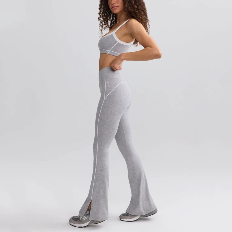 Fashion Women Organic Cotton Leggings Contrast Color Stripes Flared Yoga Pants Lightweight Breathable Soft Jersey Active Pants