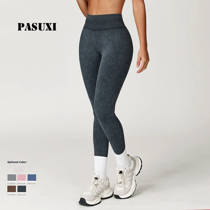 PASUXI Seamless Sand Wash Yoga Pants High Waisted Tummy Control Leggings Squat Proof Gym Fitness Sport Scrunch Butt Lift Tights