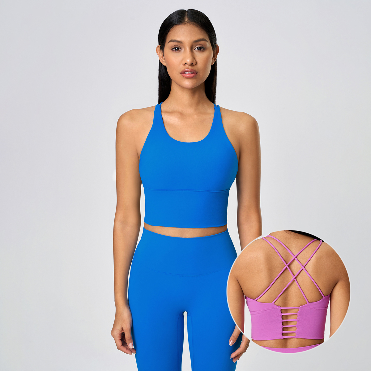 New Plus Size Lightweight Yoga Wear for Women High Support Wide-Hem Fitness Bra with Thin Spaghetti Straps Lace-Up Back Design