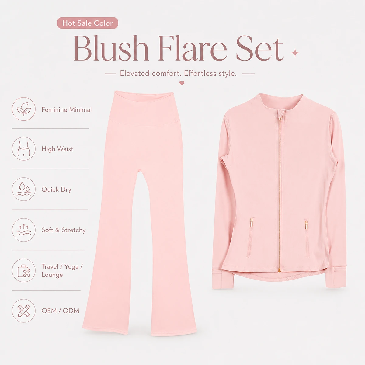Stretch Yoga Flared Pants Matching Set Skin Friendly Material Loose Cutting Sportswear Comfortable For Workout Meditation