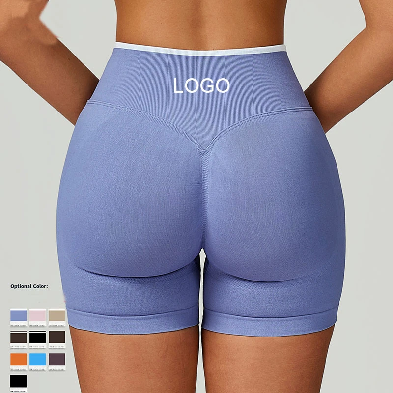European American High-Waist Seamless Solid Sweat-Wicking Breathable Four-Way Stretch Scrunch Butt Yoga Shorts Fitness Sports