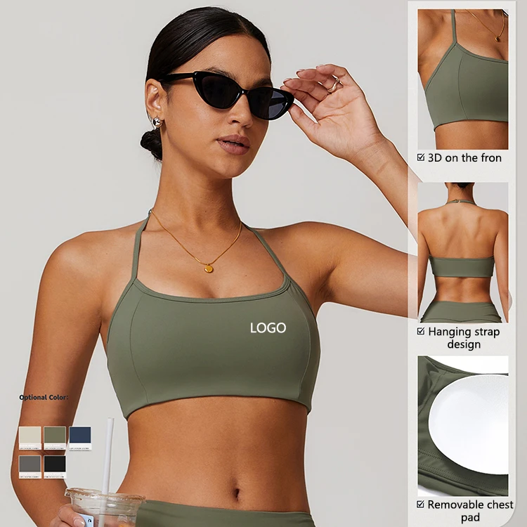 Best Selling Women Sports Bra Halter Neck Backless Padded Quick Dry Breathable Medium Support Shockproof Gym Yoga Fitness Bra