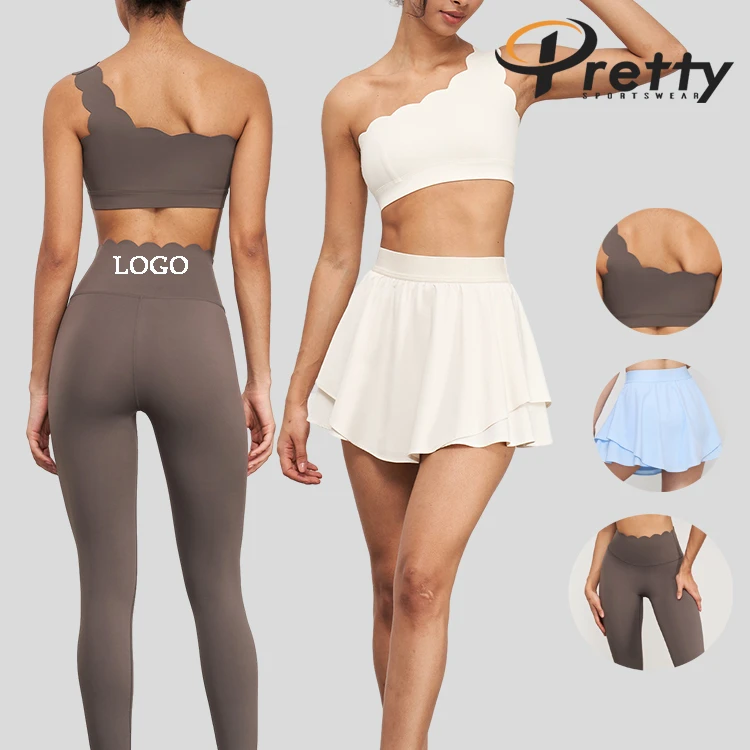 Hot Selling Fashionable Single Shoulder Strap Sports Asymmetrical Bra Solid Color Fitness Yoga Running Sports Legging for Women