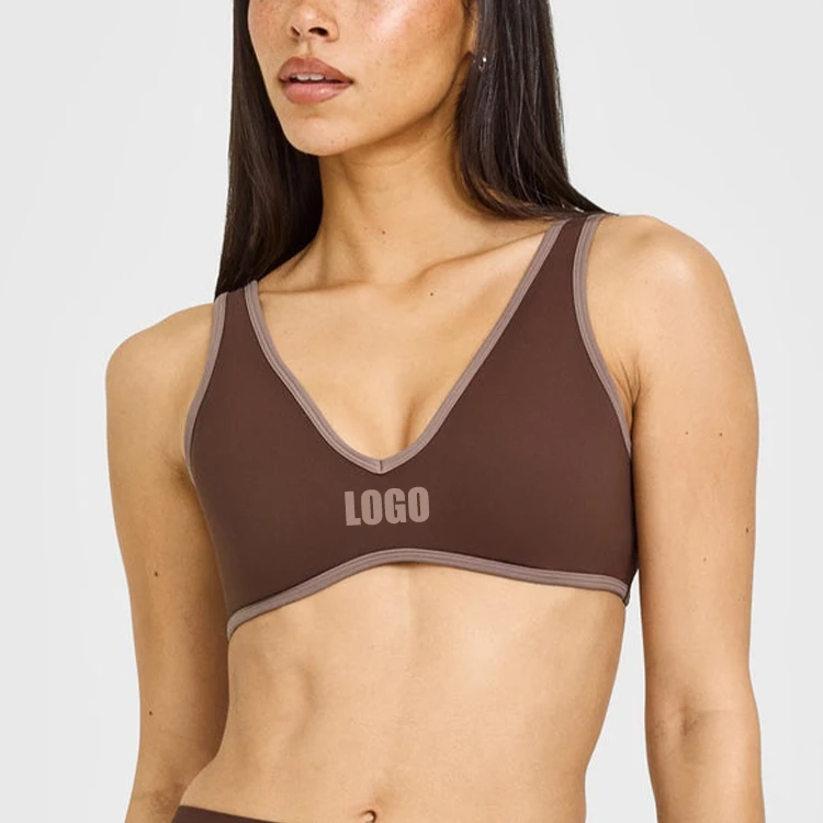 OEM Custom Quick Dry Workout Fitness Mid Impact Contrast Trim Breathable Fitness Removable Padding Gym Yoga Sports Bra