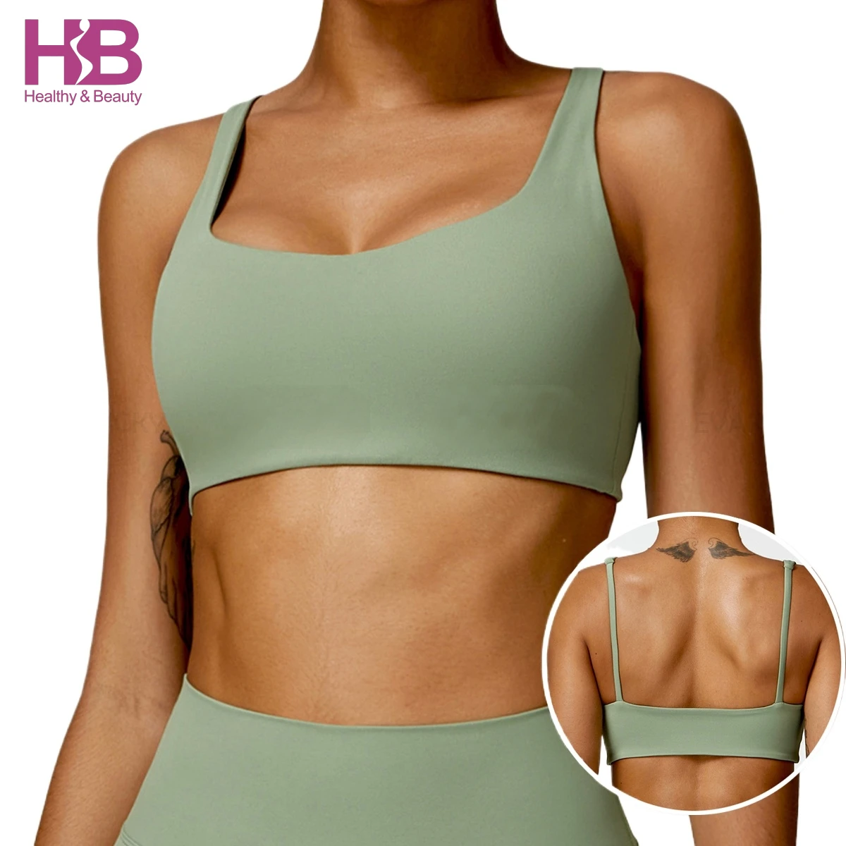 HB Hot Sale Sexy Padded Breathable High Support Yoga Sports Bra for Women with Four-Way Stretch and Removable Cups
