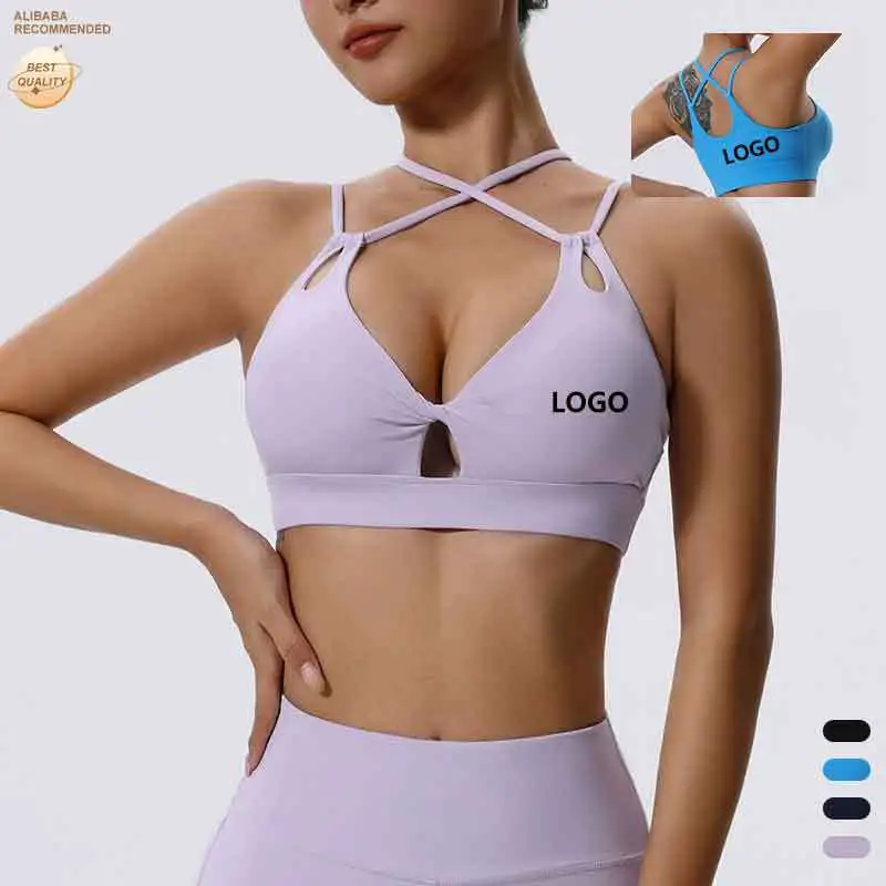 Women Custom Soft Nylon Spandex Athletic Wear Bra High Compression Shockproof Sweat Absorbing Fast Dry Performance Sports Bras