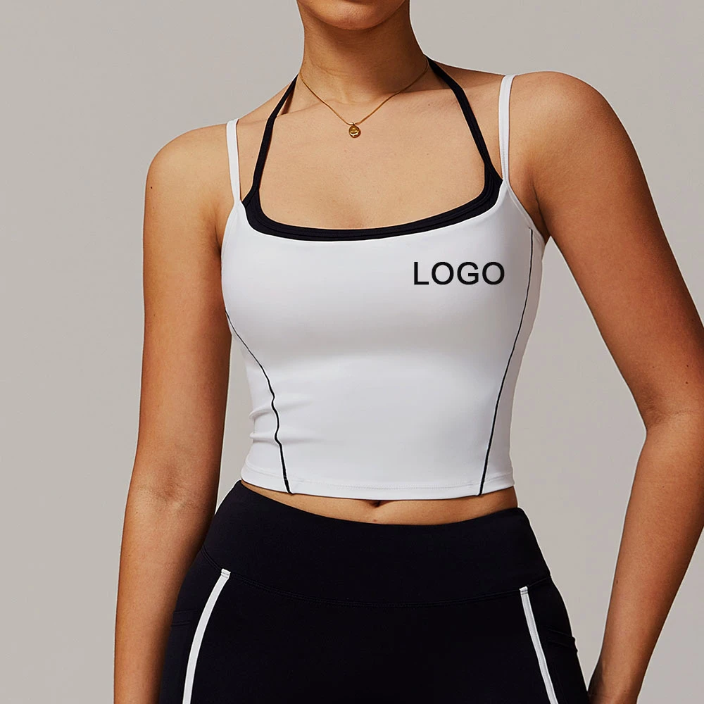 Custom Sleeveless 2-piece Gym Wear Yoga Top Workout Tank Top Sports Bra Women Running Sports Top Gym Fitness Suspender Bra