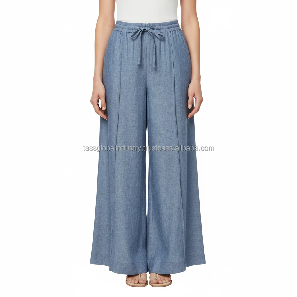 Custom Logo Women's Winter Mid Waist Solid Color Lightweight High Quality Vintage Loose Fit Office Work Palazzo Pants