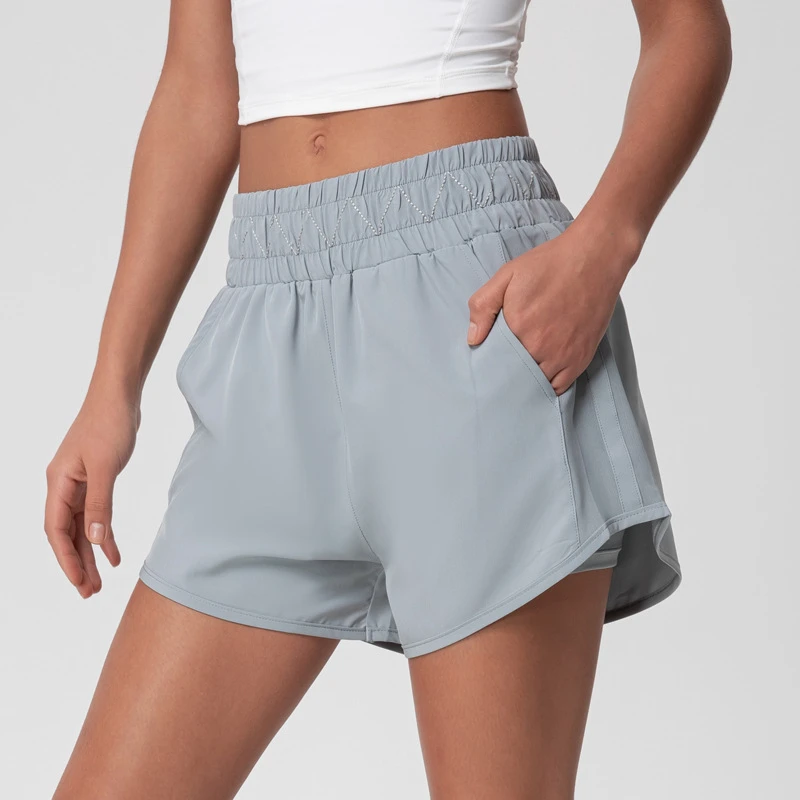 Women's High Waist Solid Gym Shorts 2-in-1 Fitness Running Sports Pants Wide Leg Spandex Four-Way Stretch Yoga Shorts