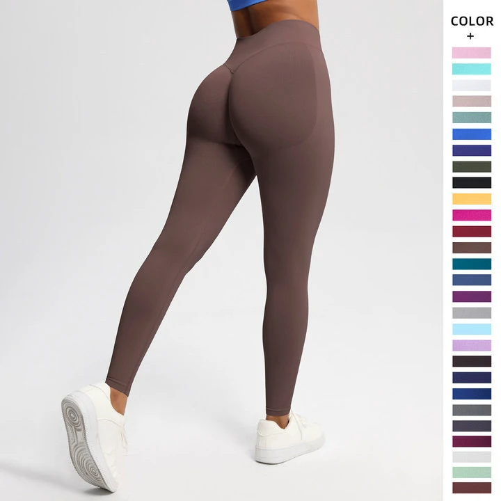 Cross-border European American Seamless Solid Color Three-Section Waist High-Rise Full Length Yoga Pants Women Spandex/Nylon