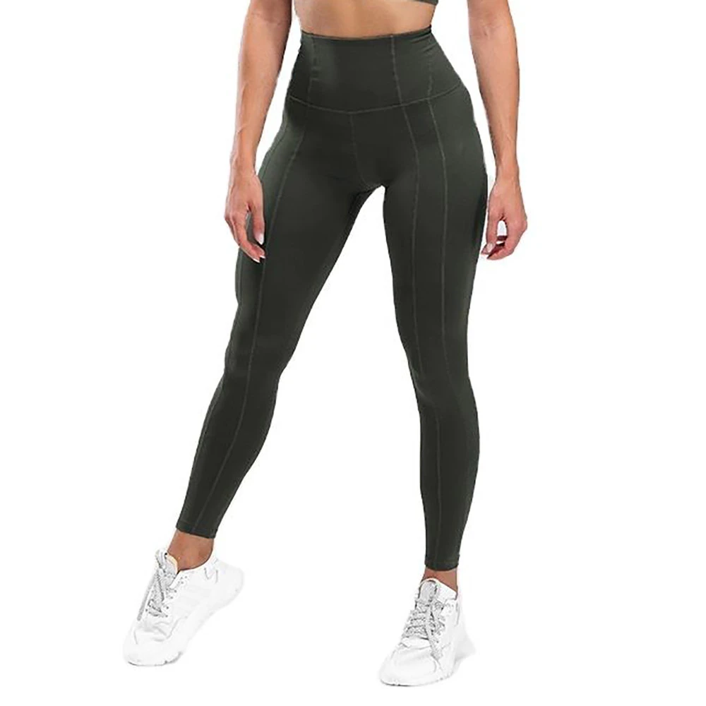 Women's High Waist Full Length Solid Yoga Leggings With Contrast Stitch Seamless Four-Way Stretch Spandex Nylon Pants