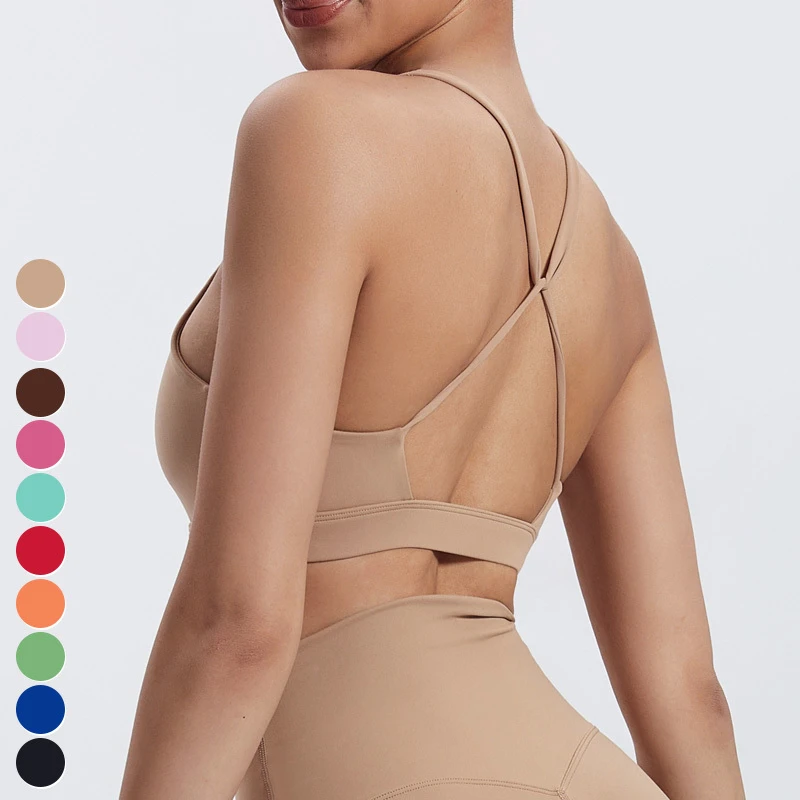 Women's Sexy Halter U-Neck Sports Bra Breathable Workout Gym Fitness Top Wholesale Cross Back Yoga Sports Bra for Women