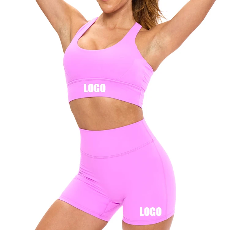 OEM Custom Logo Quick Dry Breathable Fitness Cross-back Straps Sports Suit Yoga 2 Piece Set for Women