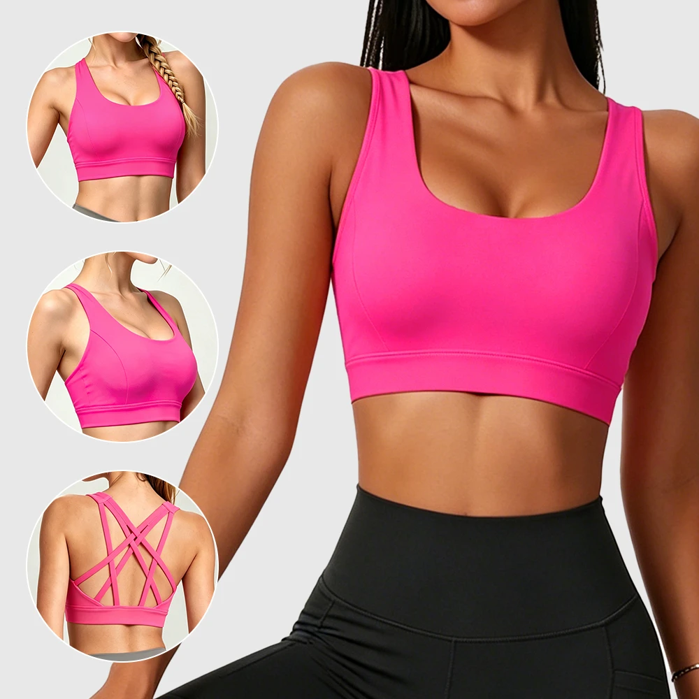 Medium Support High Elasticity Sports Bra for Women Buttery Soft Crisscross Back Yoga Workout Activewear Low MOQ