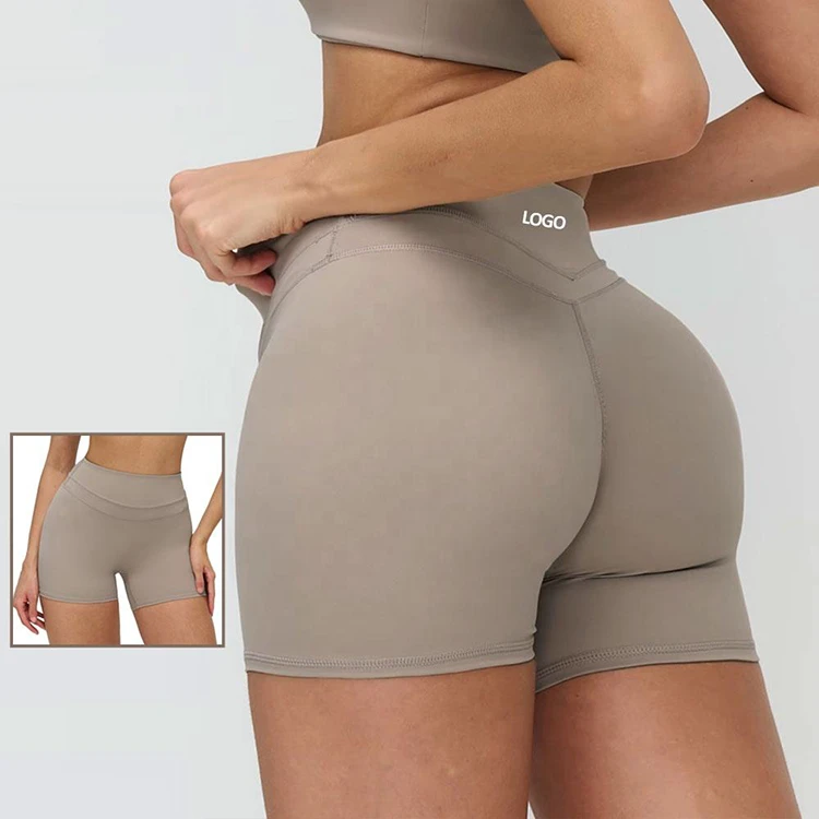 Custom Logo V Waist Scrunch Butt Yoga Shorts for Women | High Waist Tummy Control Gym Shorts Workout Shorts DDK8863