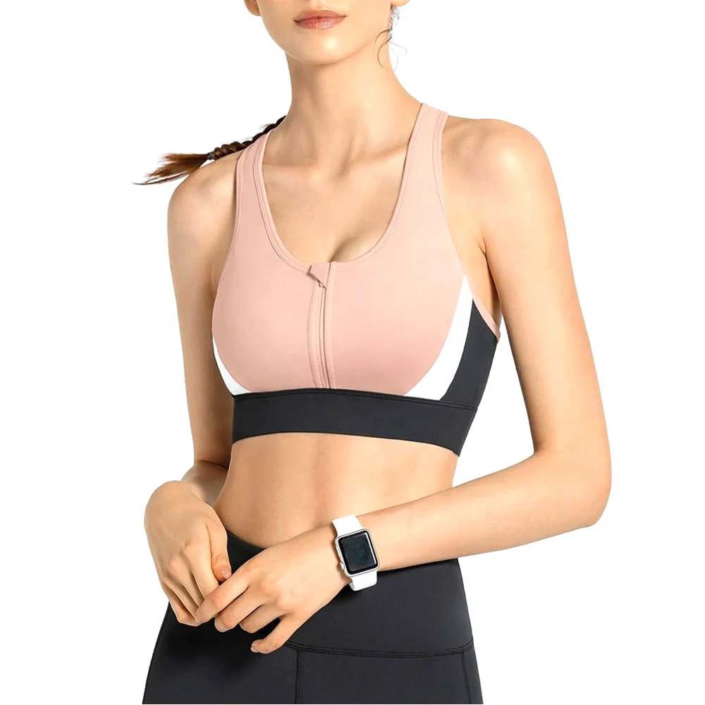 New Gym Sports Bra Women High Support Fitness Yoga Running Breathable Quick Dry Stretch Comfort Simple Front Logo Activewear Top