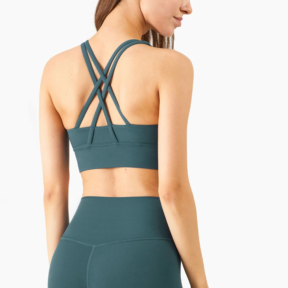 High Impact Seamless Cross Back Fitness Top Long Line Light Support Yoga Gym Sports Bra Nuls Materials Breathable Spandex Print