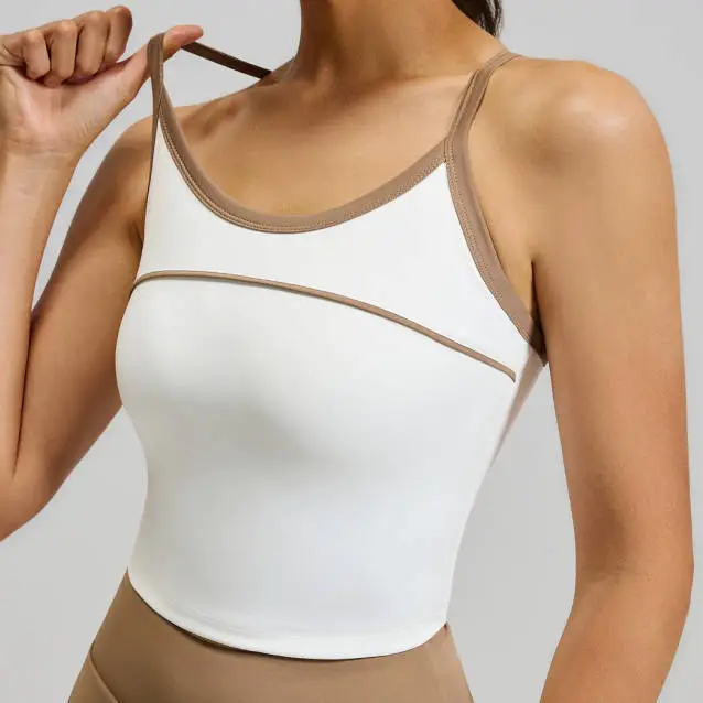 Women's Sports Yoga Bra Top New Line Sense One-Piece Cup Breathable Beautiful Back Shockproof Sports Vest Front Logo
