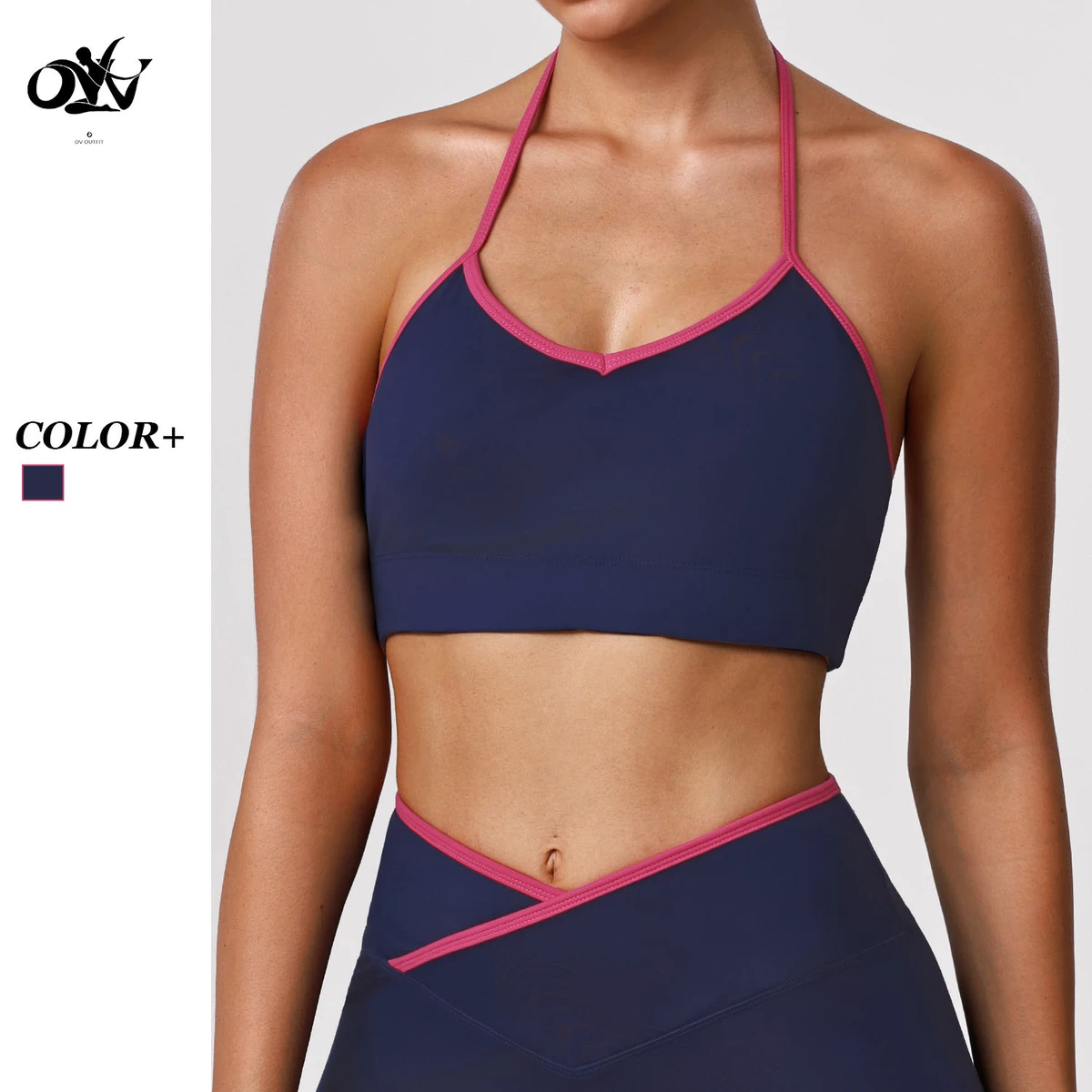 Color Blocking High Elasticity Comfortable Yoga Bra Beautiful Back Halter Top High Strength Shockproof Sports Bra for Women