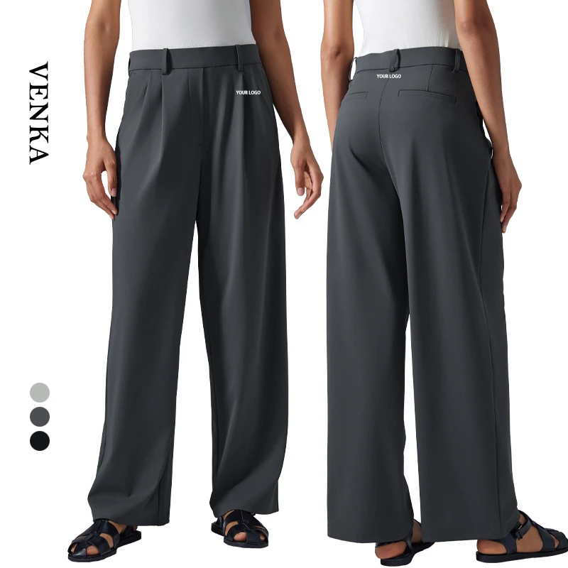 Female Quick Dry Activewear Casual Loose Breathable Gym Fitness Pants High Waist With Side Pockets Sports Yoga Wide Leg Pants