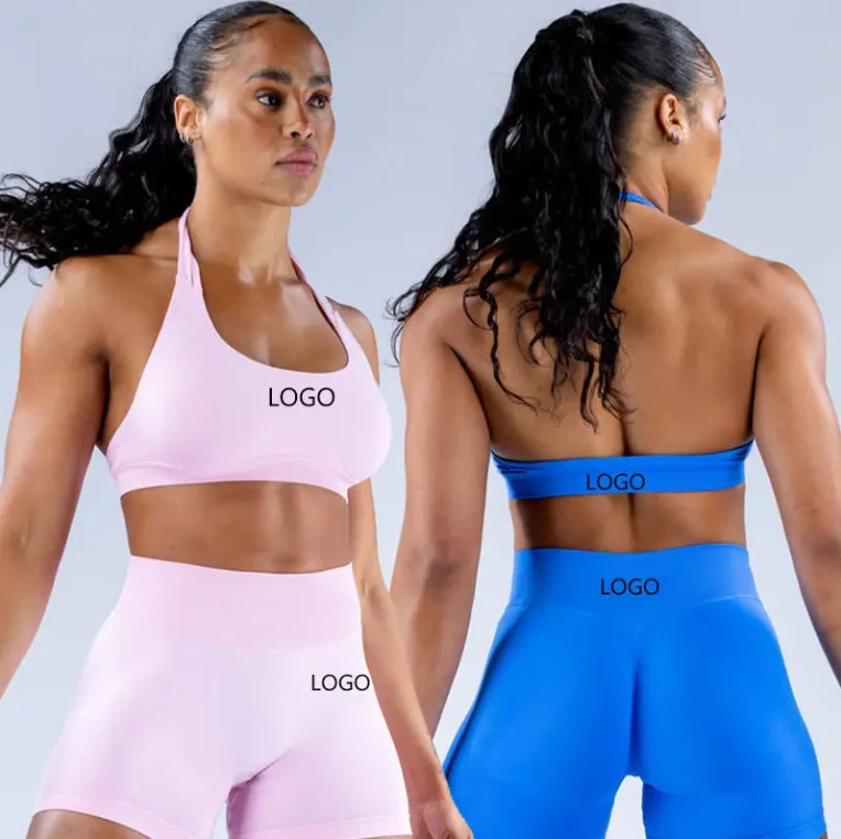 Women's High Quality Seamless Yoga Set 2- Piece Backless Bra & High-Waist Gym Shorts Breathable Workout Gear