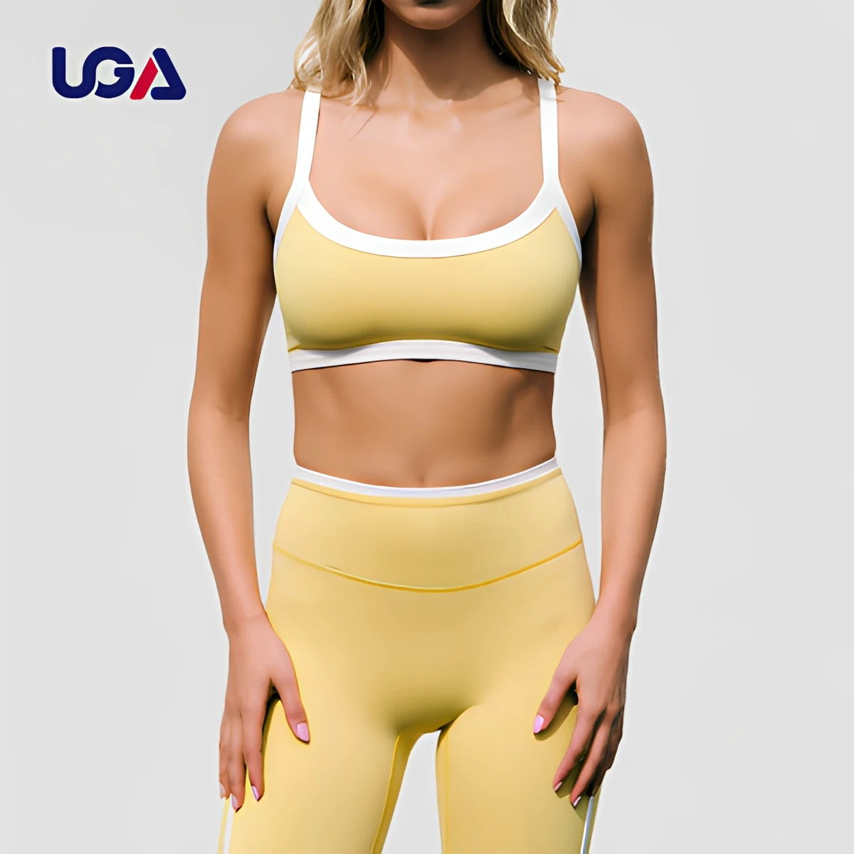 Contrast Color Striped Double Layer Plus Size Eco-Friendly High Waist Naked-feeling Sports Bra Custom Workout Yoga Set