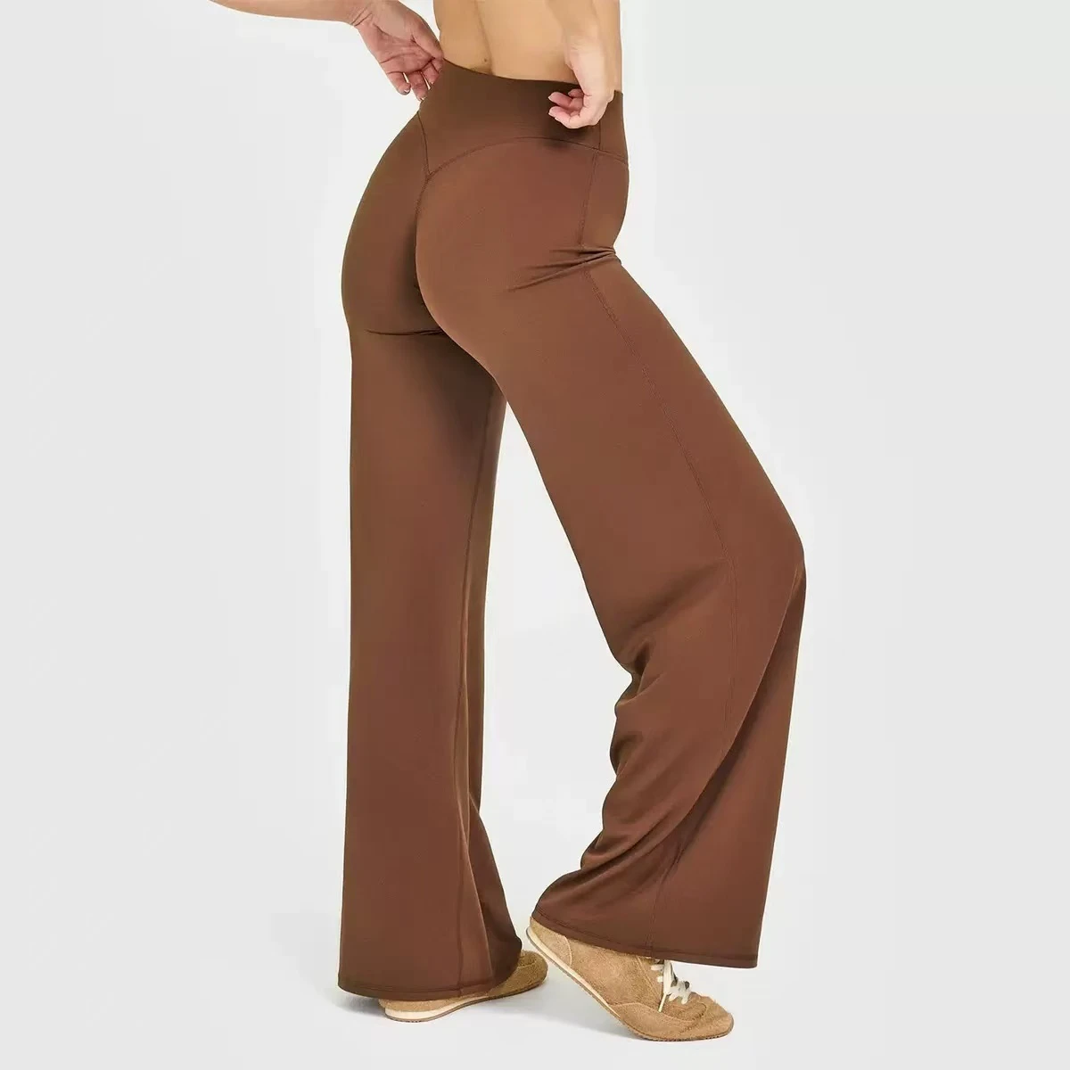 High Quality Mid Waisted Workout Yoga Pant Extended Flare Plus Size Women's Leggings Knitted Breathable Anti-Bacterial