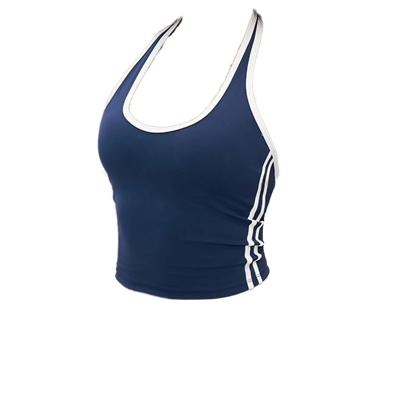 Women's Halter Cropped Yoga Vest U Neck Color Block Backless Fitness Tank for Outdoor Workout Yoga Sports Bra