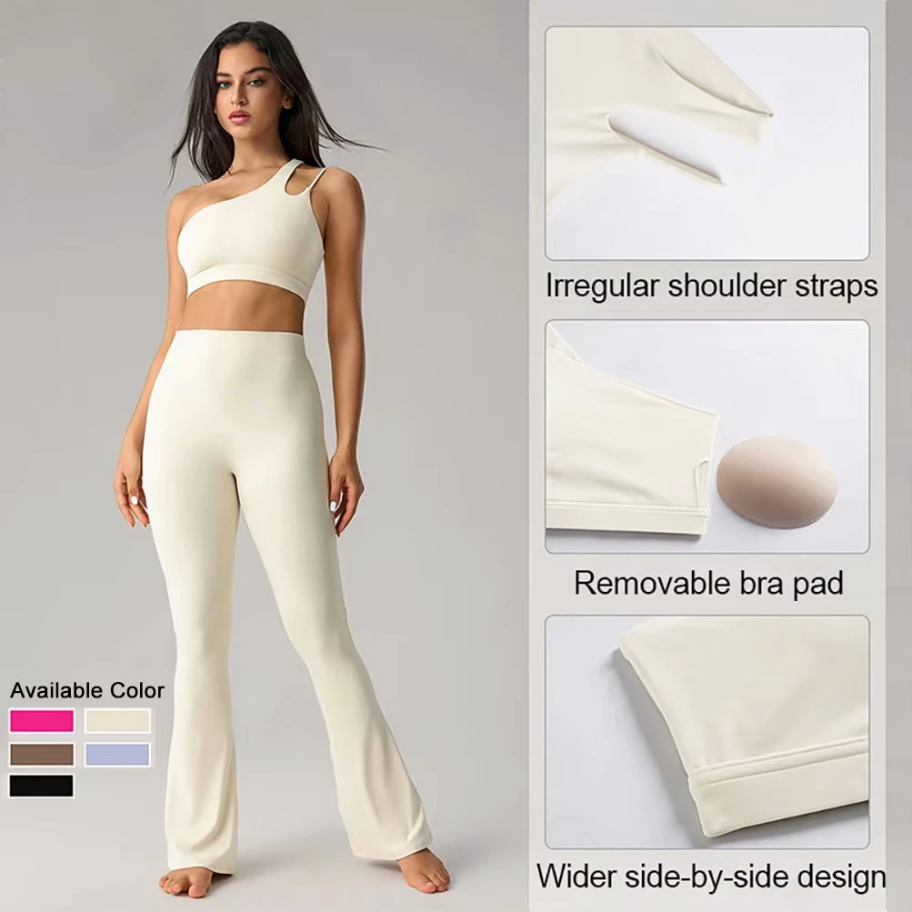 Slant Shoulder Beautiful Back Yoga Bra, Nude Sports Yoga Bra Irregular Shoulder Strap Running Fitness Vest Workout Sport Bra