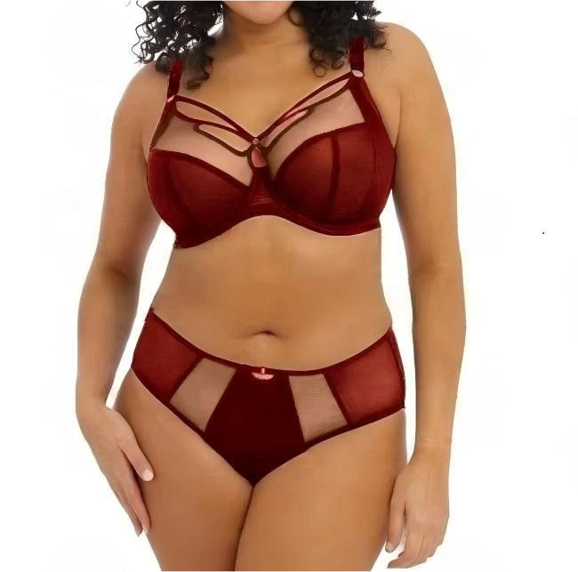 Plus Size US34-42D E F G H I J Halter Neck Floral Pattern Full Cup Lace Thin Bra & Brief Sets Underwire 2 Pieces