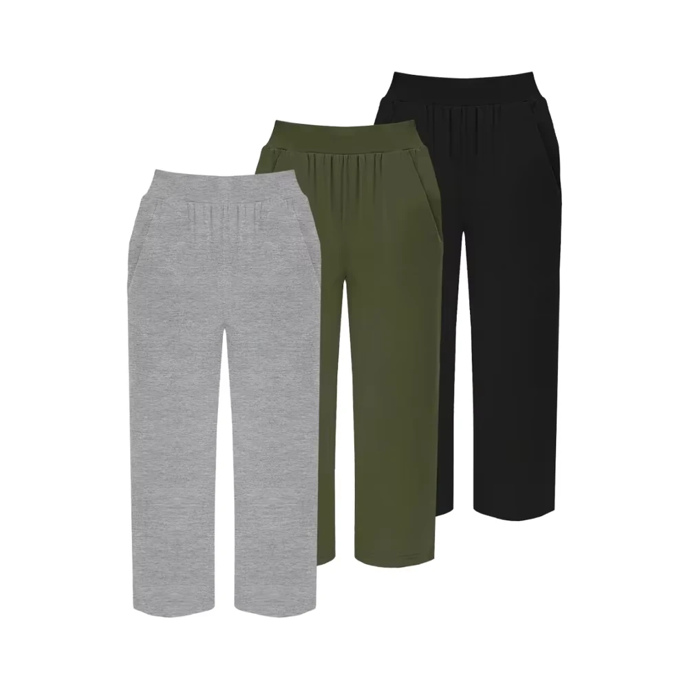 Women's Comfortable Cotton Blend BD Pants 3pcs Solid Color Mid Waist Loose Soft Heel Pretzel Knots Casual Summer Moisture