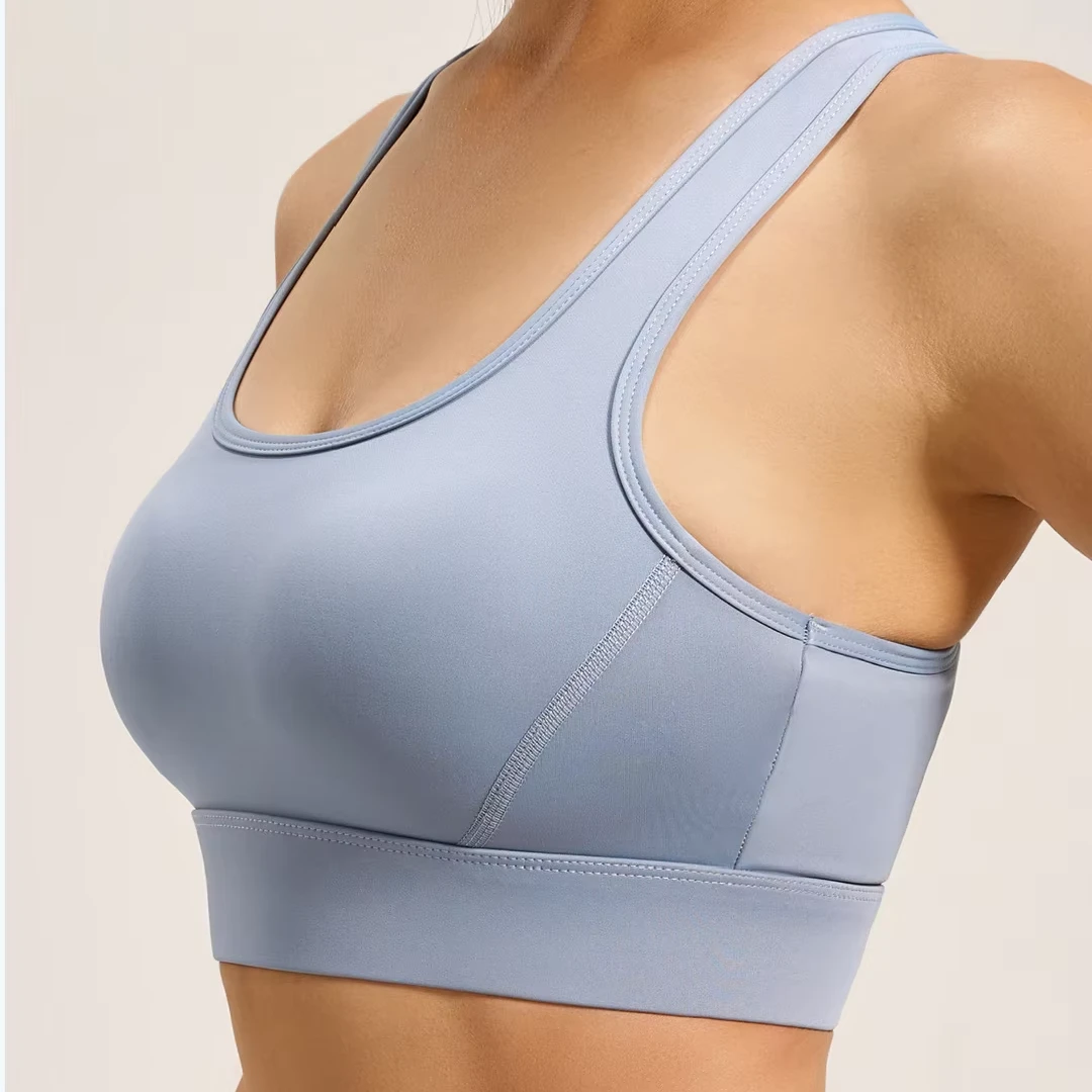 I-Shaped Back-Breasted Breathable Quick Dry Simple Women's High-Strength Four-Way Stretch High Support U-NECK Sports Bra