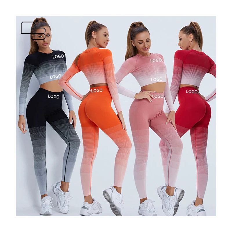 Winter Gradient Long-sleeved Women's Round Neck Outdoor Casual Loose Sports Sweater Fitness Yoga Top Yoga Clothes For Women