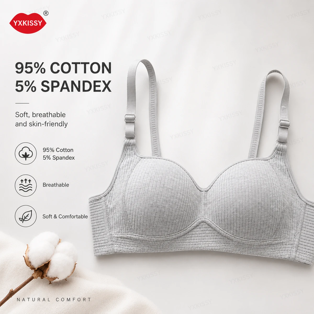 Side Collapsed Anti-sagging Underwear Women's Wire-Free Bra for College Students & Teen Girls Cotton Seamless Thin