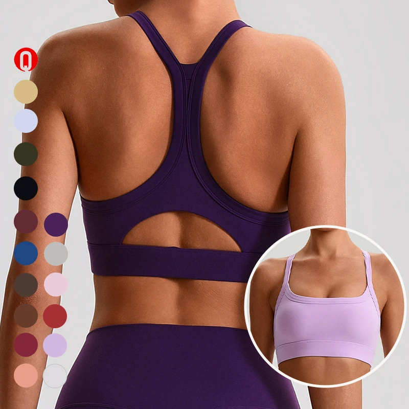 Women Lightweight Quick Dry Breathable Cross Back Yoga Crop Top Removable Pads Shockproof Push Fitness High Support Sports Bra