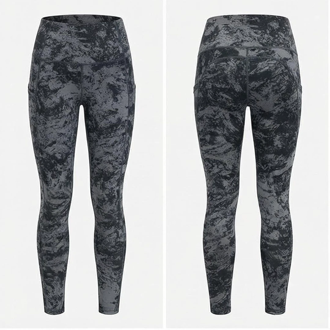 High Waist Full Length Camouflage Yoga Leggings With Pockets Four-Way Stretch Spandex Polyester Women's Activewear