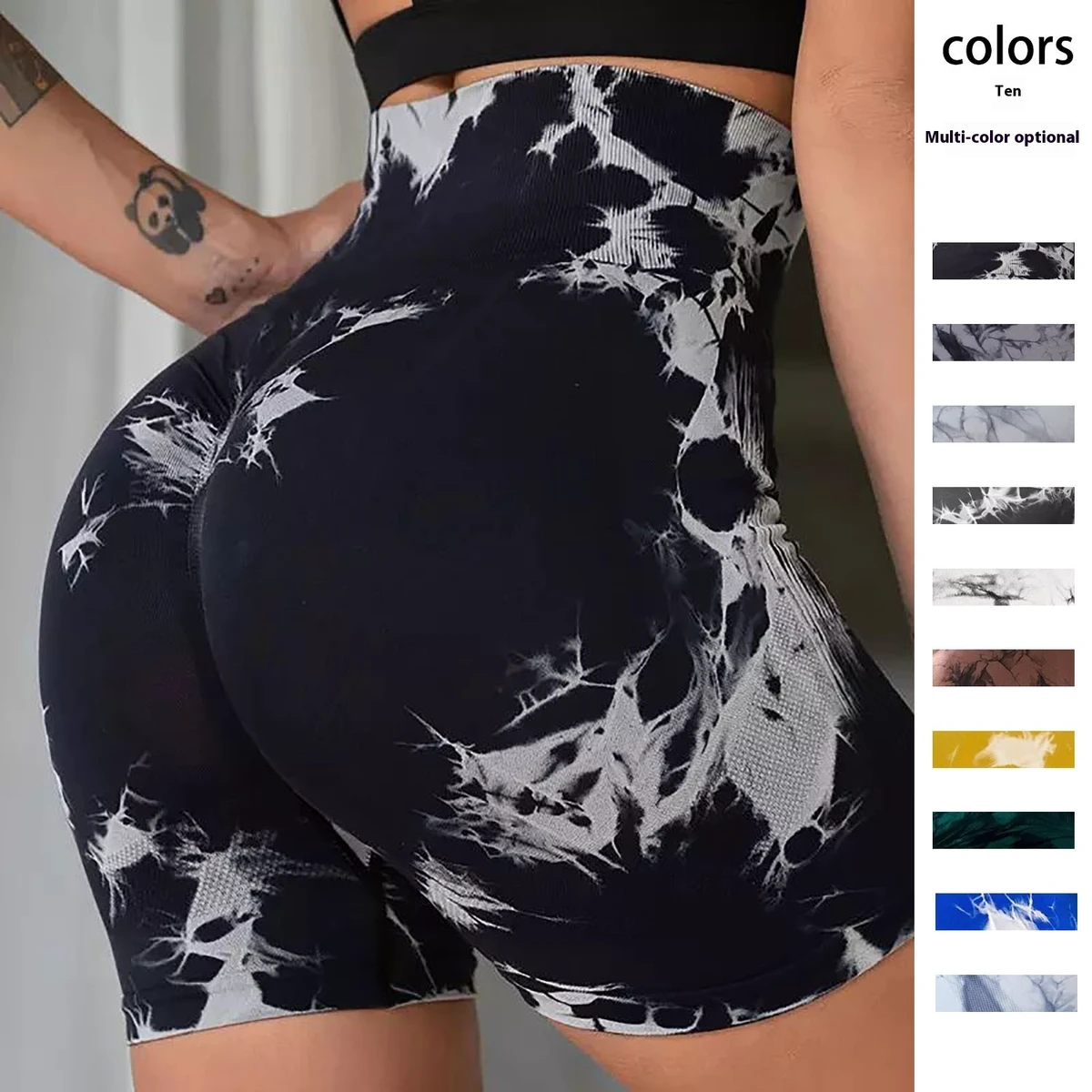 Women's Outdoor Printed Sports Shorts Quick-Drying Elastic Waist Peach Hip Three-Point Yoga Pants High Elastic Tie-Dyed Leggings