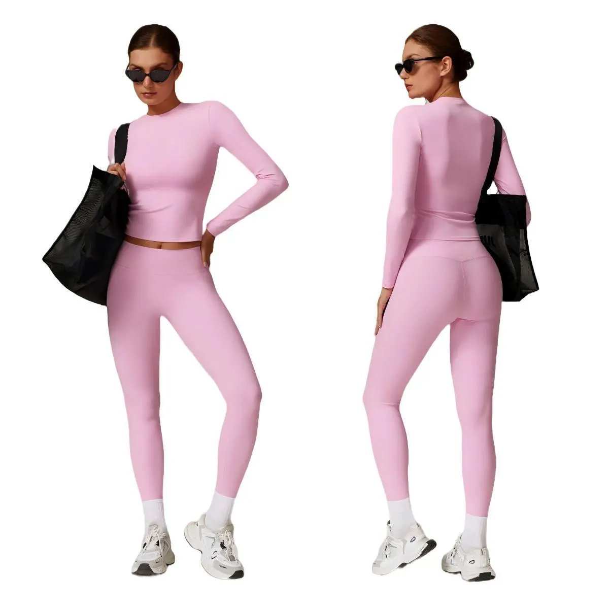 New Sports and Leisure Suit Yoga Set Women Slimming Long Sleeves Top and High Waist Leggings Fitness Suit
