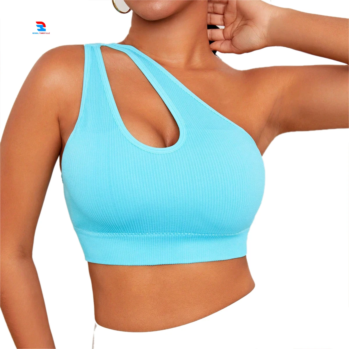 OEM Unisex Ribbed Yoga Bra Simple Fashion One Shoulder Sportswear Tops Fitness Running Breathable Cut-Off Shoulder Bra High