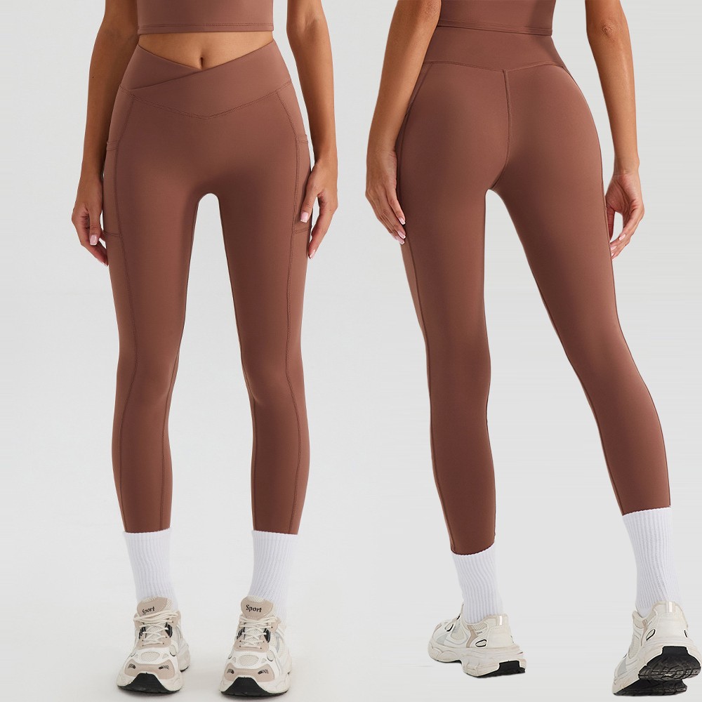 Custom Quick-drying Fitness Double-pocket Running Shaping Sports Pants High Waist Crossover Waistband Yoga Leggings