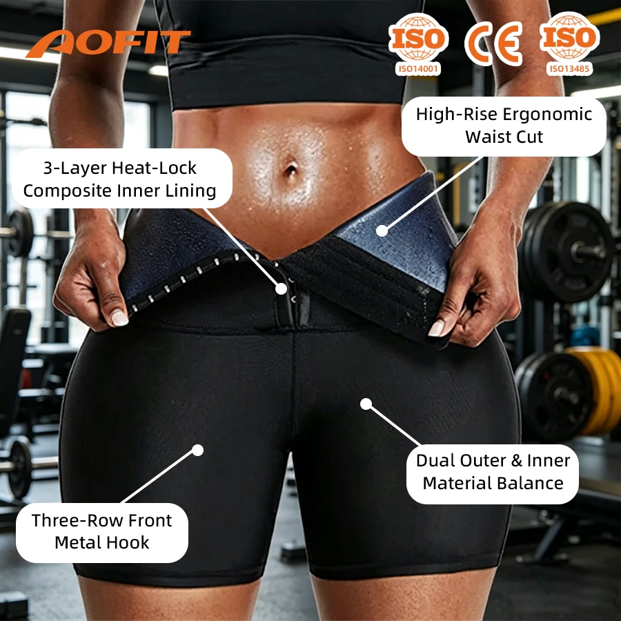 AOFIT Wholesale Plus Size Women High Waist Shorts Compression Slimming Weight Fitness Sweat Shorts Composite Fabric Professional