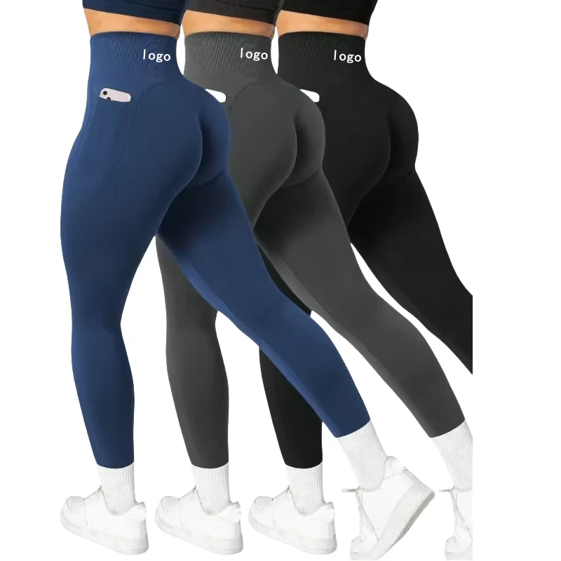 Seamless With Pockets Legging Push up Mujer Tummy Control High Waisted Solid Color Yoga Pants Workout Yoga Leggings for Women