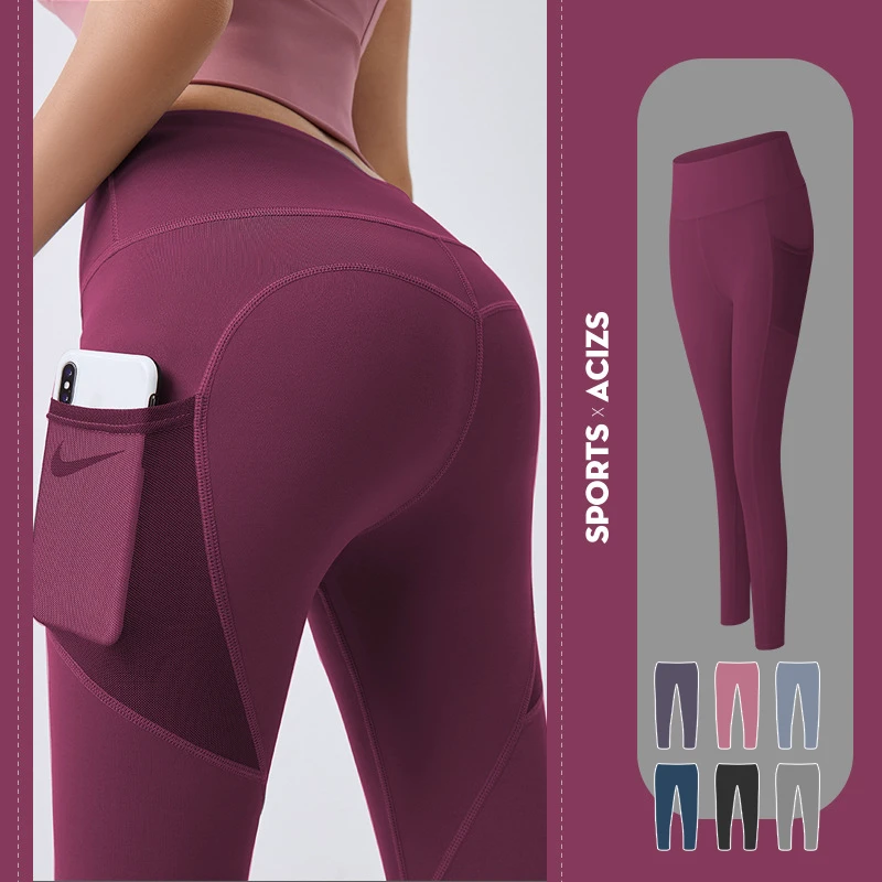 Wholesale Sportswear Women Sports High Waist Yoga Pants Scrunch Gym Butt Lifting Workout Womens Fitness Clothes With Pocket