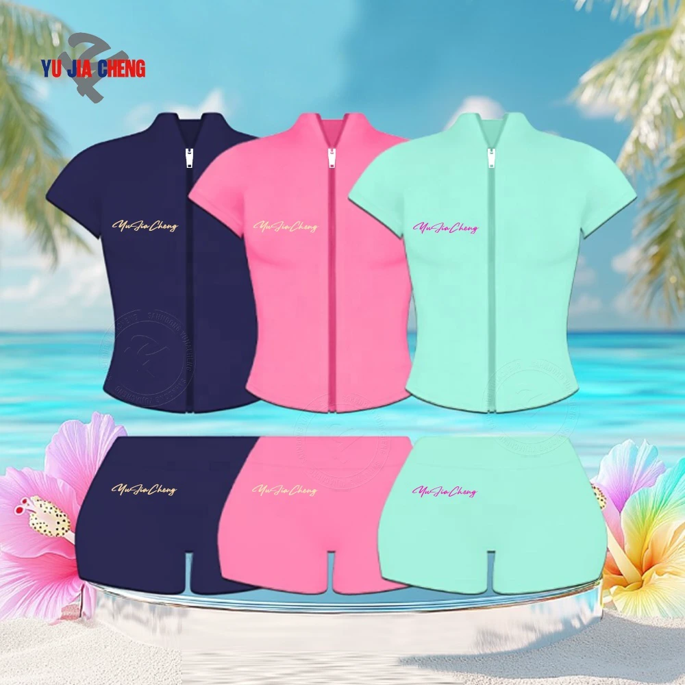 Summer Short Sleeve Yoga Zip up Jacket and Fold Over Legging Shorts Custom Skinny Gym Workout Two Piece Fitness Set Women