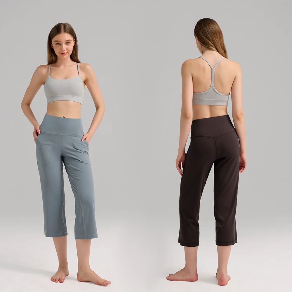 Womens Wide Leg Sports Pants Casual High Waist Fitness Yoga Pants Straight Leg Breathable Loose Cropped Trousers