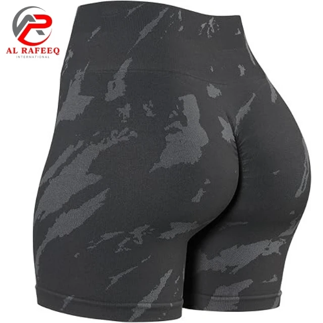 Women's High Waisted Yoga Shorts Seamless Biker Style Active Wear Compression Breathable Eco-Friendly Scrunch Butt Solid Digital