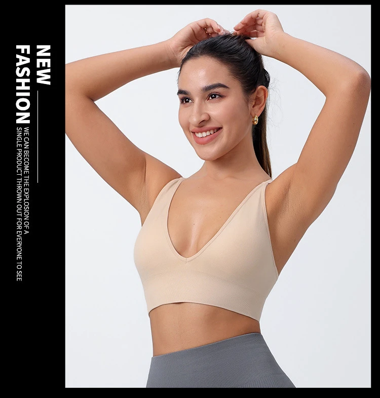 V Neck Adjustable Spaghetti Straps Breathable Light Support Sports Bras Women Removable Padded Criss Cross Back Longline Yoga